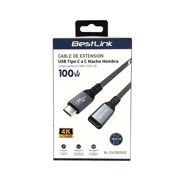 Cable Extension USB-C Macho a USB-C hembra 100W 4K Bestlink