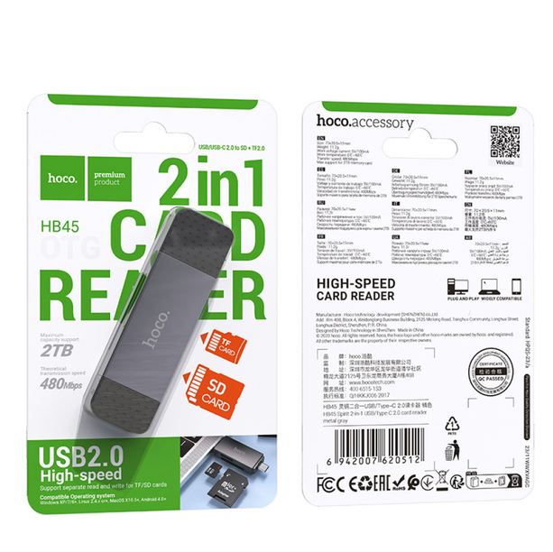 Lector de Tarjeta Micro SD y SSD 480Mbps Hoco HB45