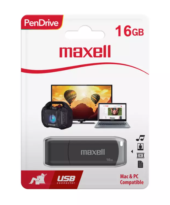 Pendrive USB 2.0 16gb Maxell negro/gris