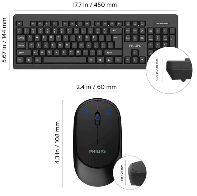 combo Pack de Teclado y Mouse Philips C314 Wireless