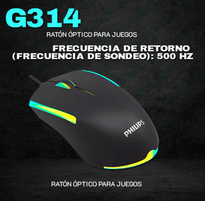 Mouse Gamer alambrico Philips SPK9314B G314 RGB retroiluminado 3600