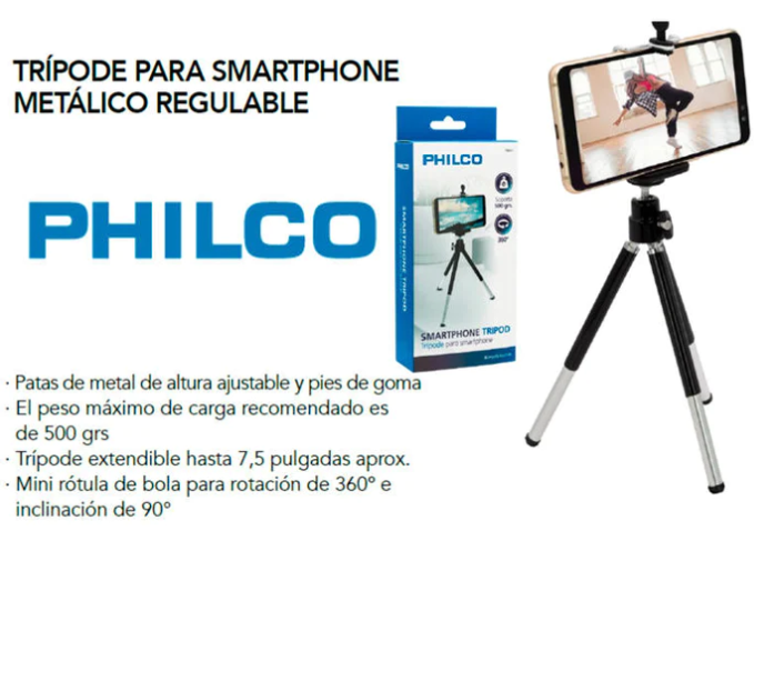 Tripode regulable metalico para smartphone 360 º Philco