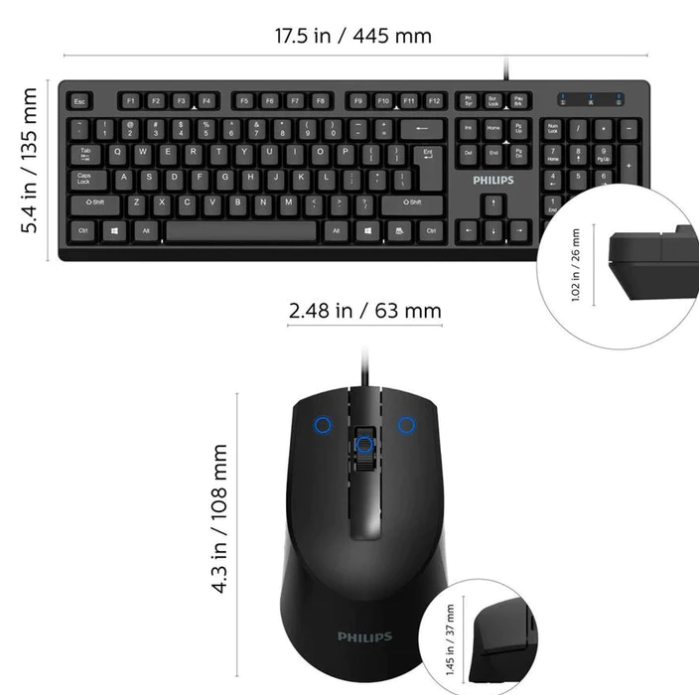 Kit Teclado y Mouse Alámbrico 1000 DPI Philips SPT6234