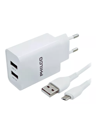 Cargador  de pared con cable Micro USB 2.1A Philco