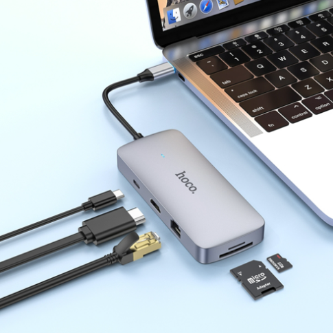 Adaptador Hoco HB32 USB-C  8 en 1 de 100w