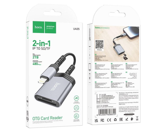 Lector de tarjetas SD/FT Lightning 2TB 480Mbps Hoco UA25