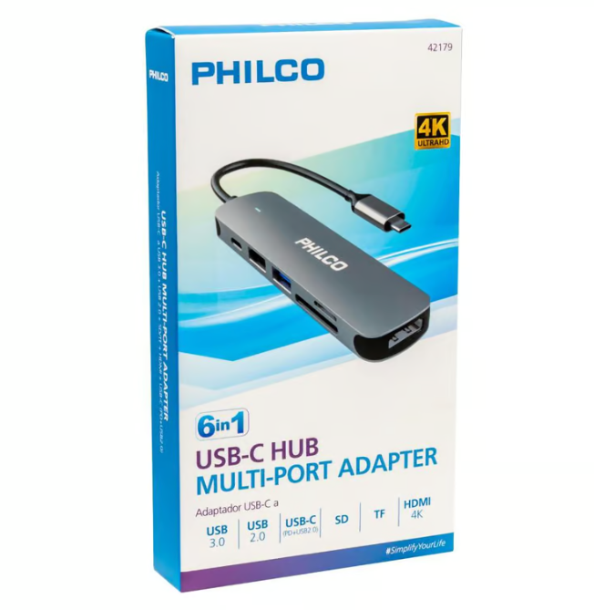 Adaptador Múltiple 6 en 1 USB-C + hdmi +USB 3.0  Philco