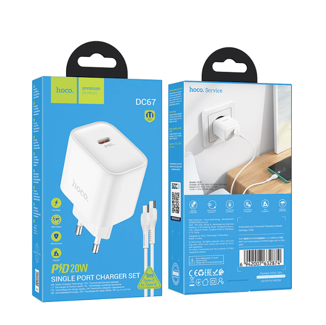 Cargador de pared Tipo-C a Tipo-C Hoco DC67