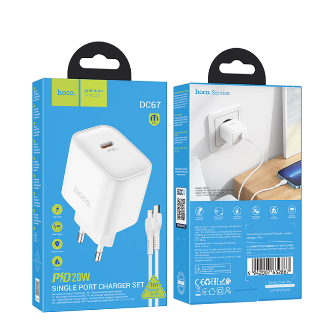 Cargador de pared  USB-C a Lighting Hoco DC67