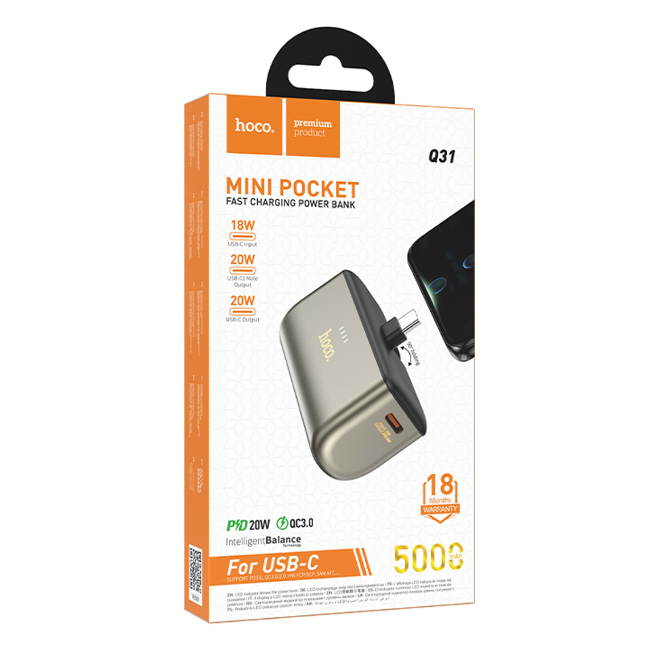 Power Bank Tipo C mini pocket  20W 5000mAh Hoco Q31