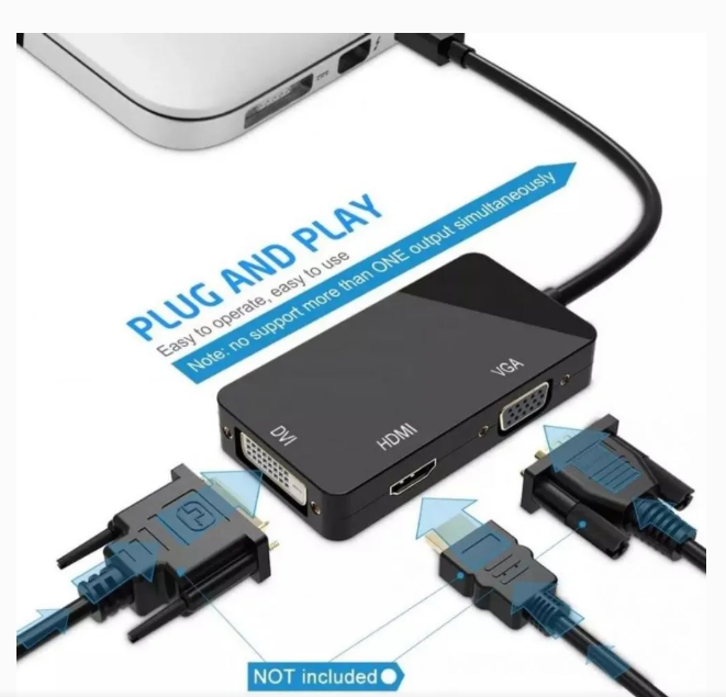 Adaptador 3 en 1 Mini Displayport a Hdmi+Vga+Dvi Thunderbolt Ulink
