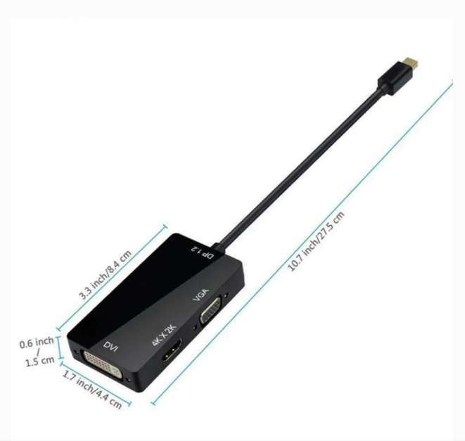 Adaptador 3 en 1 Mini Displayport a Hdmi+Vga+Dvi Thunderbolt Ulink