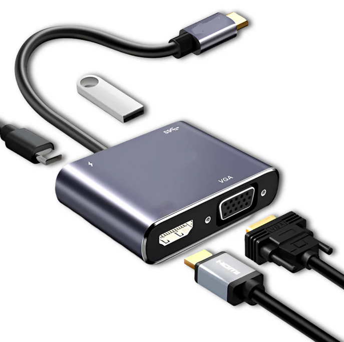 Hub Adaptador 4 en 1 Type-C a HDMI 4K + VGA + USB 3.0+ USB C Ulink