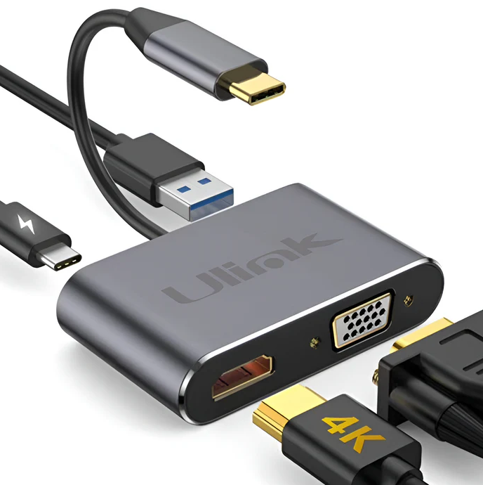Hub Adaptador 4 en 1 Type-C a HDMI 4K + VGA + USB 3.0+ USB C Ulink