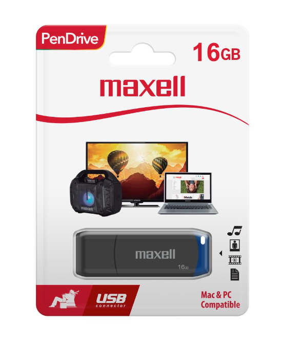 Pendrive USB 2.0 16gb Maxell negro/azul