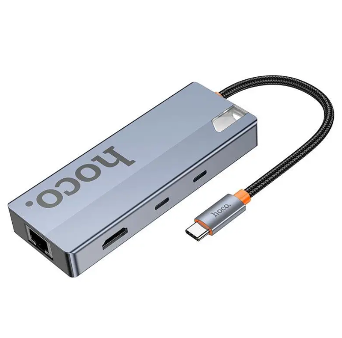 Hub Convertidor HDMI+ RJ45 + SD/TF + PD + Tipo-C 3.0 + USB 3.0 Hoco HB52