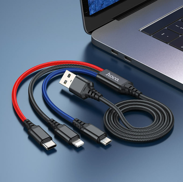 Cable USB a iP+Tipo C+Micro 2A HOCO X76