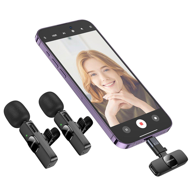 Micrófono inalámbrico de solapa Dual Mic USB-C Y para IP Borofone BFK15