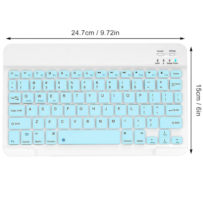 Kit de Teclado y mouse Bluetooth 10 pulgadas celeste