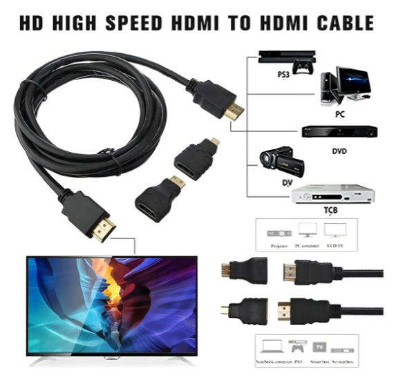 Cable Hdmi 3 En 1, Con Adaptadores Mini Hdmi Y Micro Hdmi