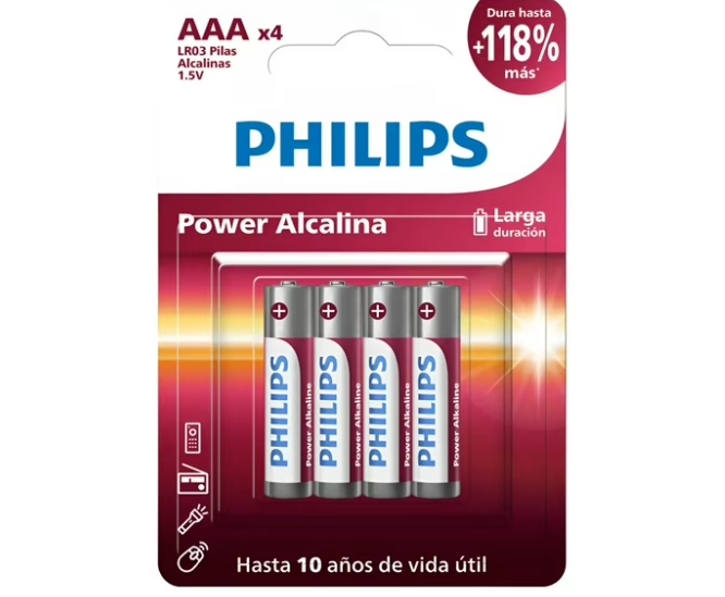 Pack 4 Pilas AAA Alcalinas LR03P4B Philips