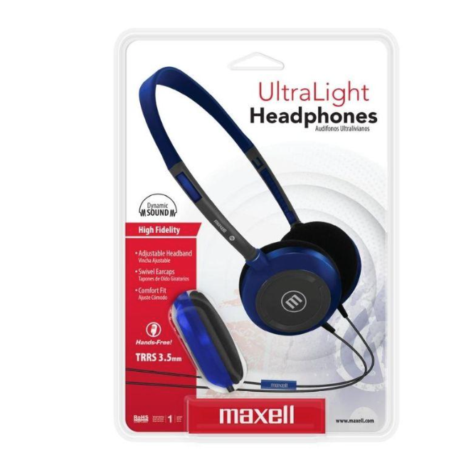 Audífonos ultraliviados con cable 3.5mm Maxell HP-200TRRS azul