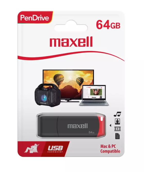 Pendrive USB 2.0 16gb Maxell Negro/rojo
