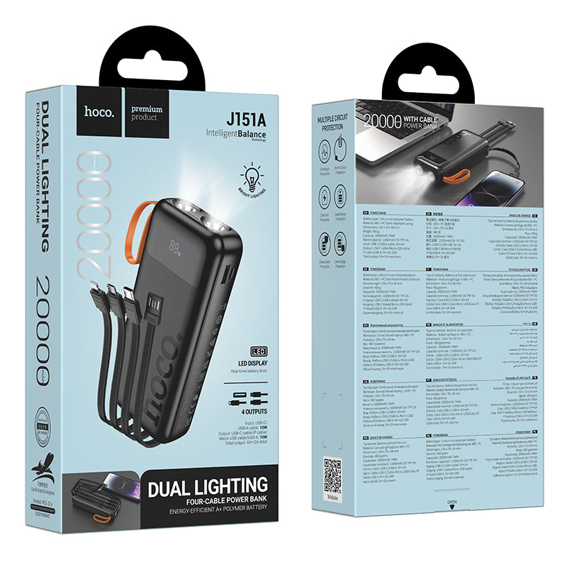 Power Bank Dual Linterna x4 cables 20,000mAh Hoco J151