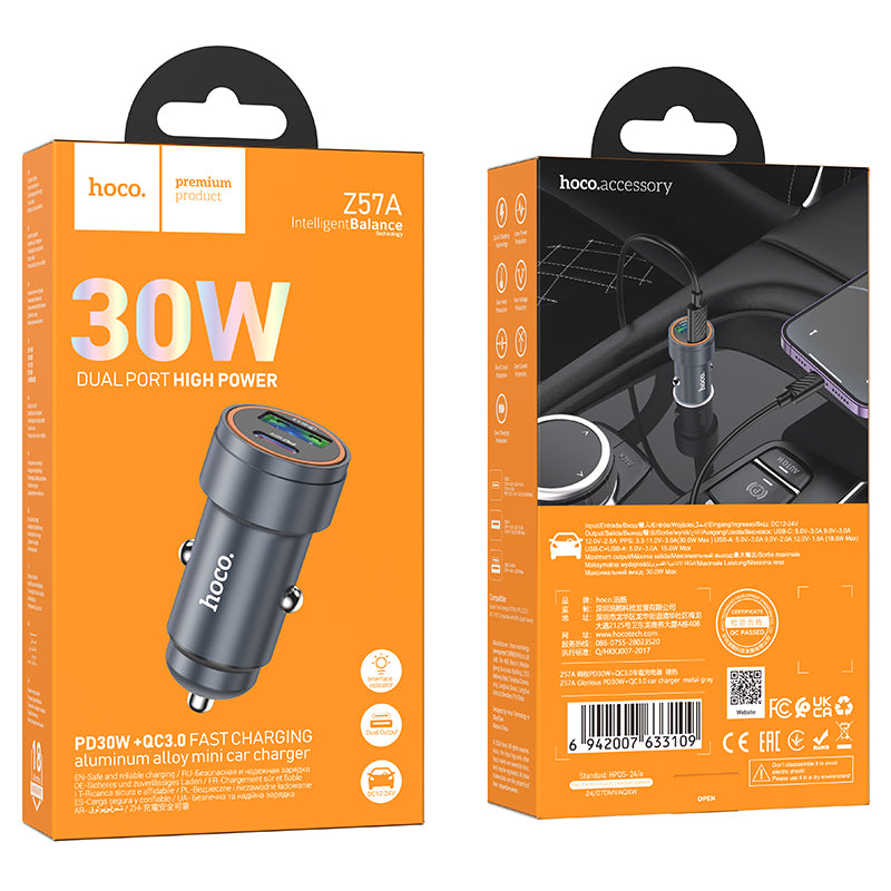 Cargador de Auto doble puerto USB to USB-C 30W Hoco Z57A