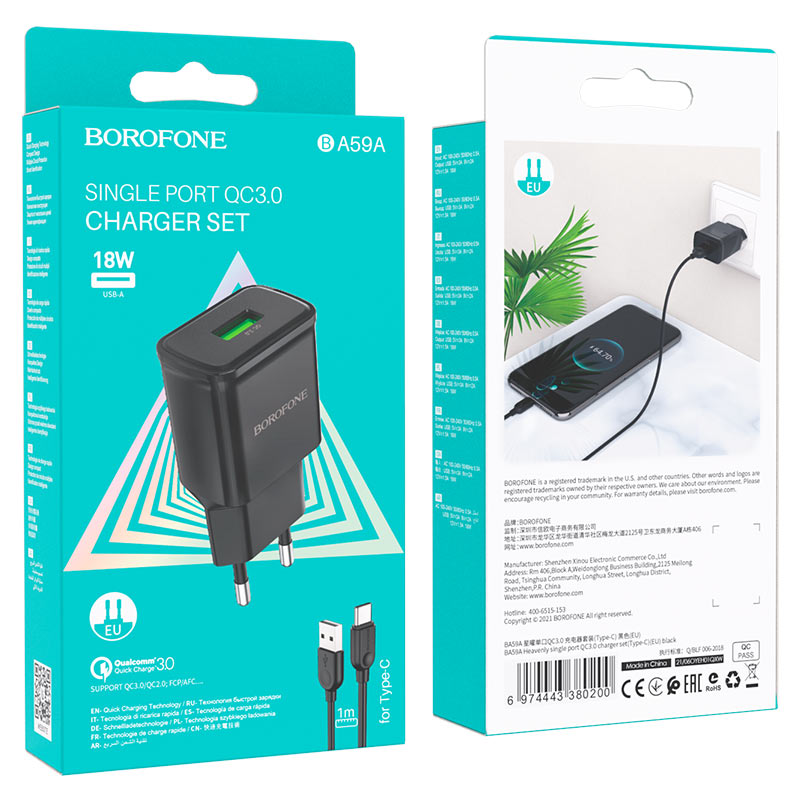 Cargador con cable USB-C 18W Borofone BA59A