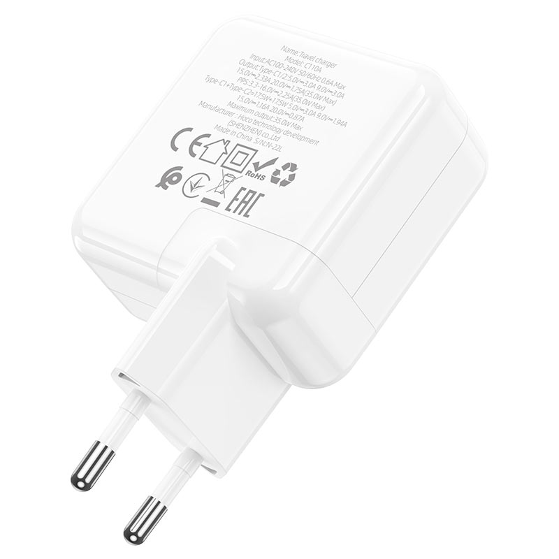 Cargador Adaptador  PD35W dual USB-C Hoco C110A