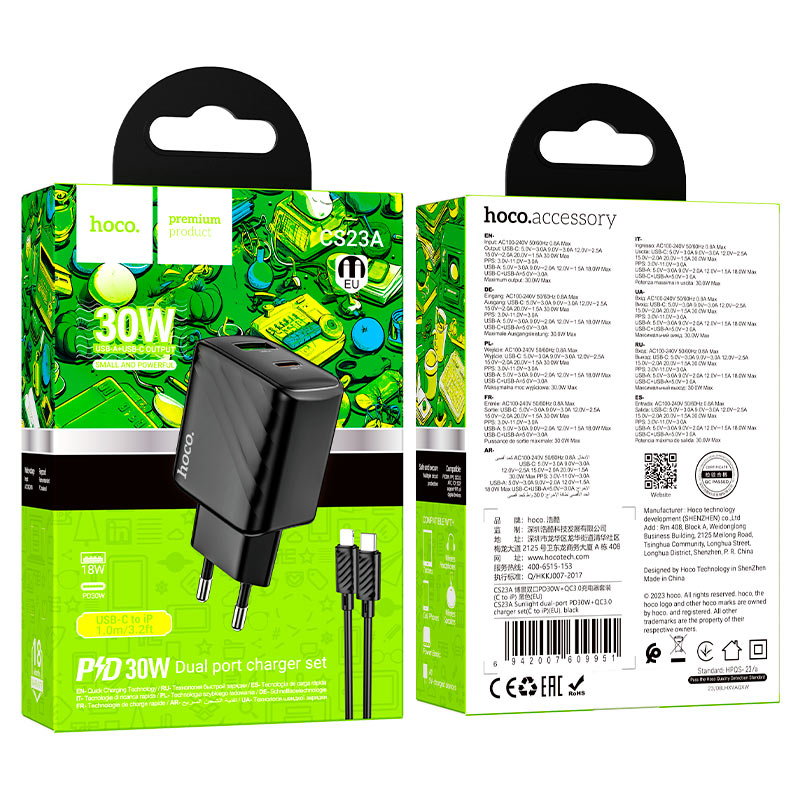 Cargador Lightning PD30W Sunlight Hoco CS23A