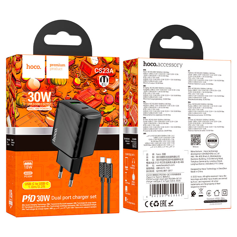 Cargador USB-C PD30W Sunlight Hoco CS23A