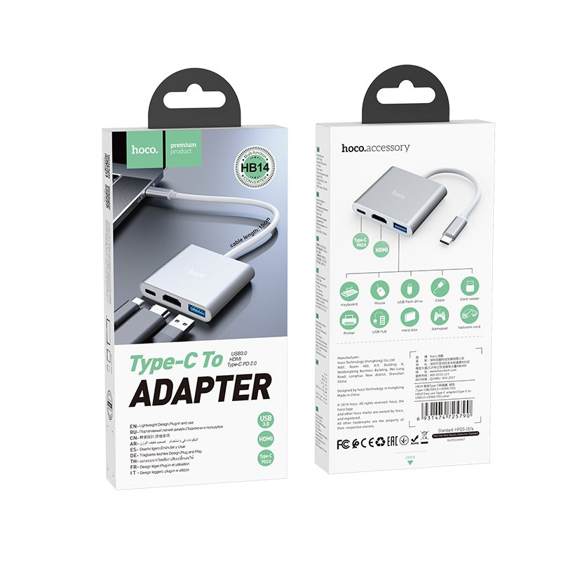 Adaptador  USB-C  a HDMI+ Usb Hoco HB14