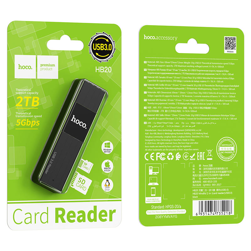 Lector de tarjetas SD Hoco HB20 USB 3.0