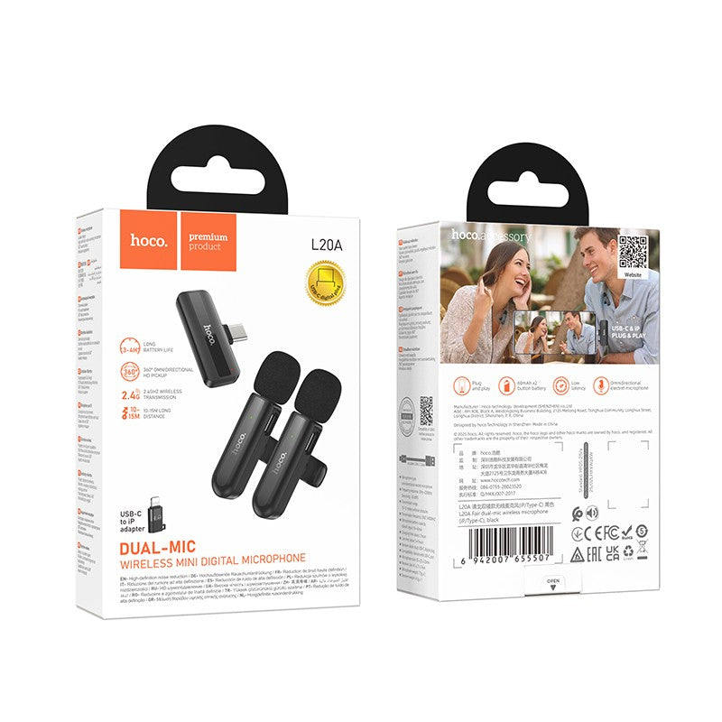 Micrófono inalámbrico de solapa Dual Mic USB-C Y para IP Hoco L20A