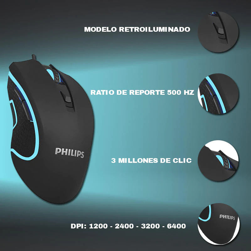 Mouse Gamer Philips Momentum SPK9413 6 botones