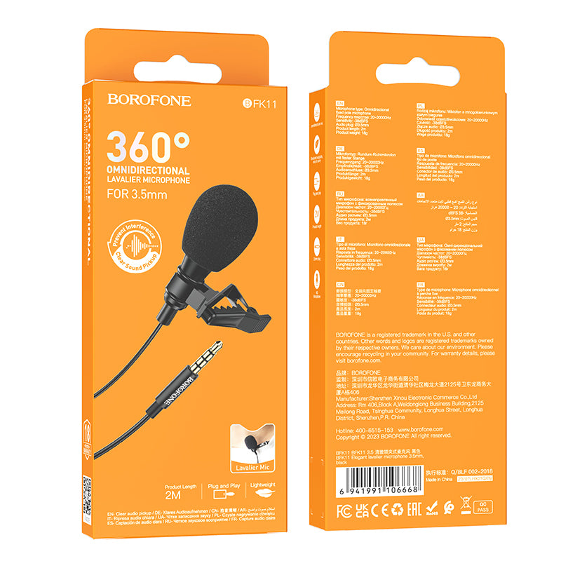 Micrófono Lavalier jack 3,5 mm 2M Borofone BFK11