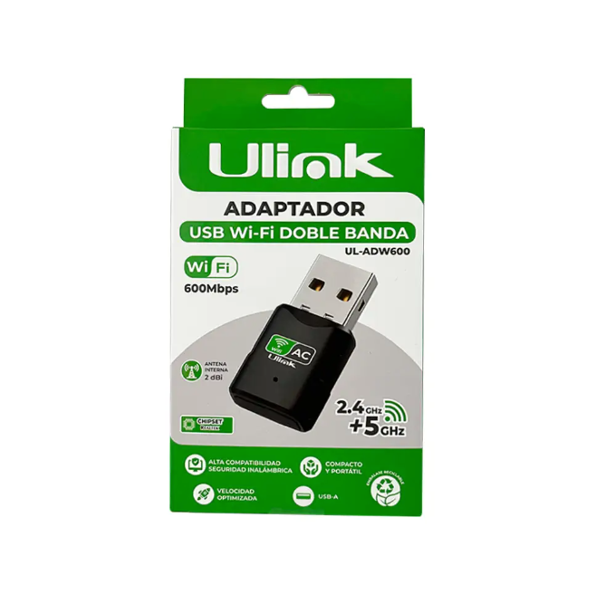 Adaptador Receptor USB Wi-Fi 600mps Ulink UL-ADW600