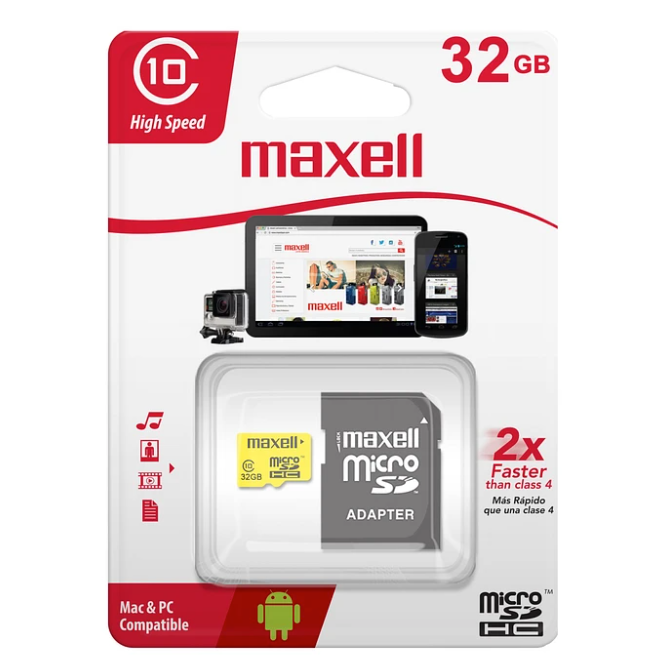 Tarjeta de memoria MicroSD 32GB + Adaptador 90MB/s Maxell