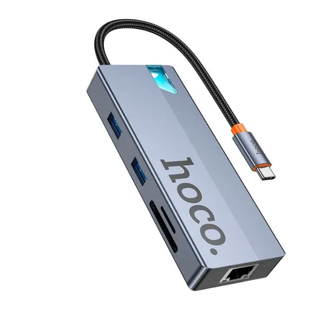 Hub Convertidor  HDMI+ RJ45 + SD/TF + PD + Tipo-C 3.0 + USB 3.0 Hoco HB52