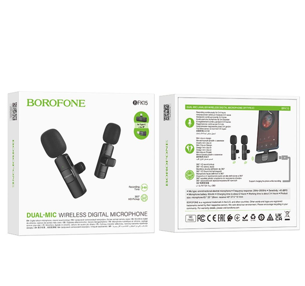 Micrófono inalámbrico de solapa Dual Mic USB-C Y para IP Borofone BFK15