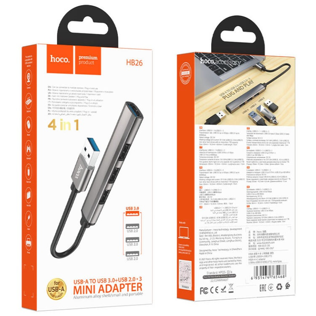 Adaptador Hub USB 3.0  a USB 4 en 1 Hoco HB26