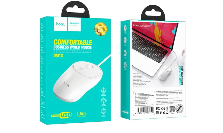 Mouse alambrico USB Hoco GM13 blanco