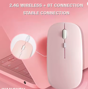 Mouse inalambrico conexion Bluetooth  2.4G recargable Rosado