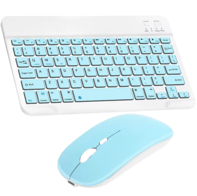 Kit de Teclado y mouse Bluetooth 10 pulgadas celeste