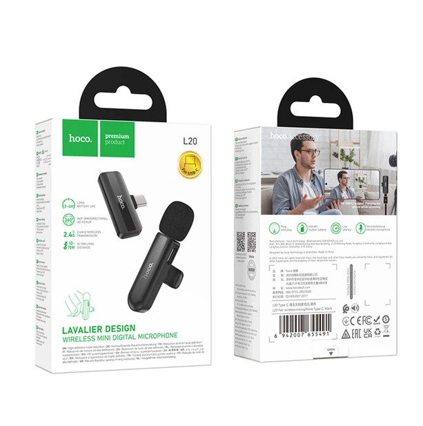 Micrófono  inalámbrico Lavalier USB-C Hoco L20