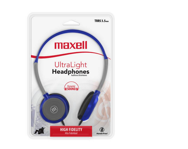 Audífonos ultraliviados con cable  3.5mm Maxell HP-200TRRS azul