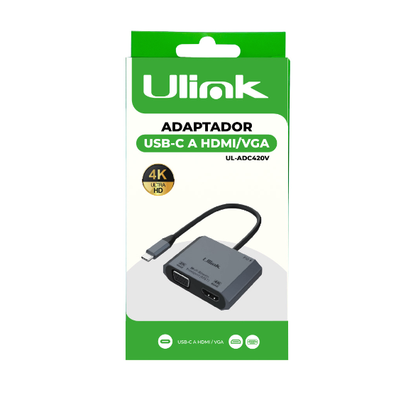 Adaptador USB-C A HDMI + VGA Aluminio 4K Ulink UL-ADC420V