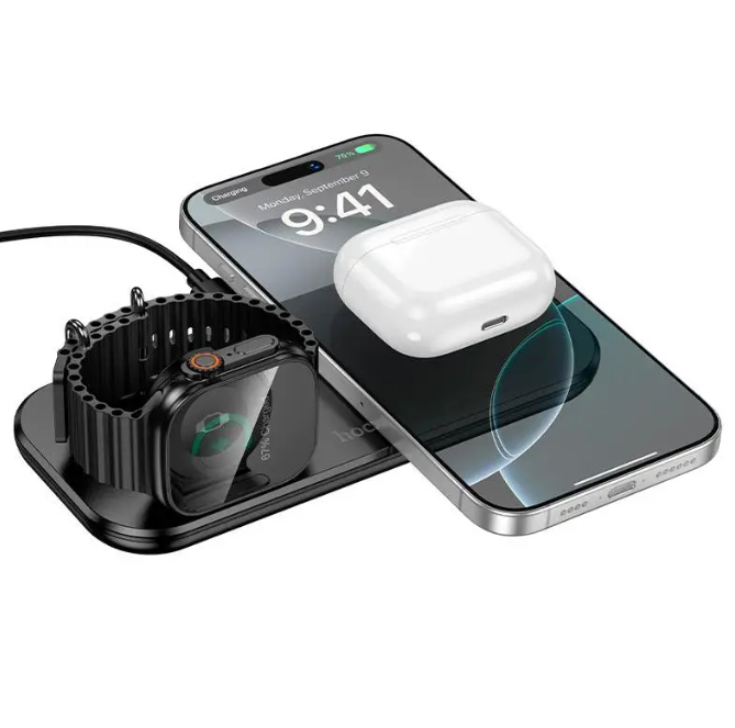 Cargador inalámbrico 15W 3 en 1  Hoco North CW65